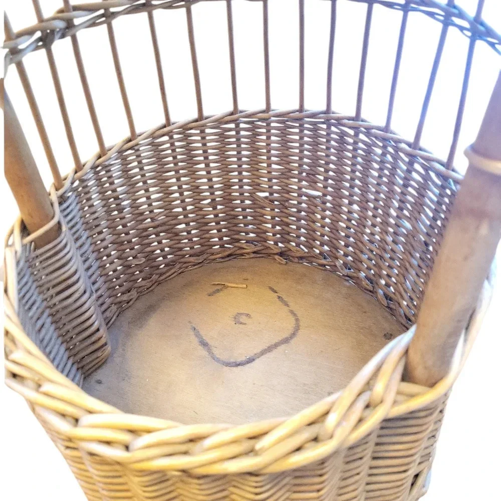 Mid 20th-Century Cottage Chic Bamboo & Willow Tiered Round Storage Basket Tower